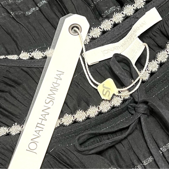 Jonathan Simkhai Black Smocked Tiered Silk Cotton Bohemian Maxi Dress NWT - Picture 14 of 16